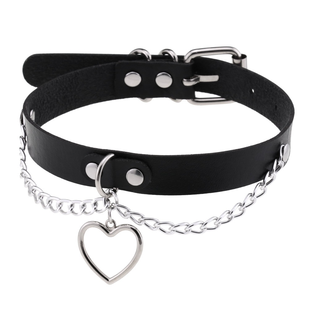 Bullet 69 - Heart Chain Halsband - Schwarz/Schwarz